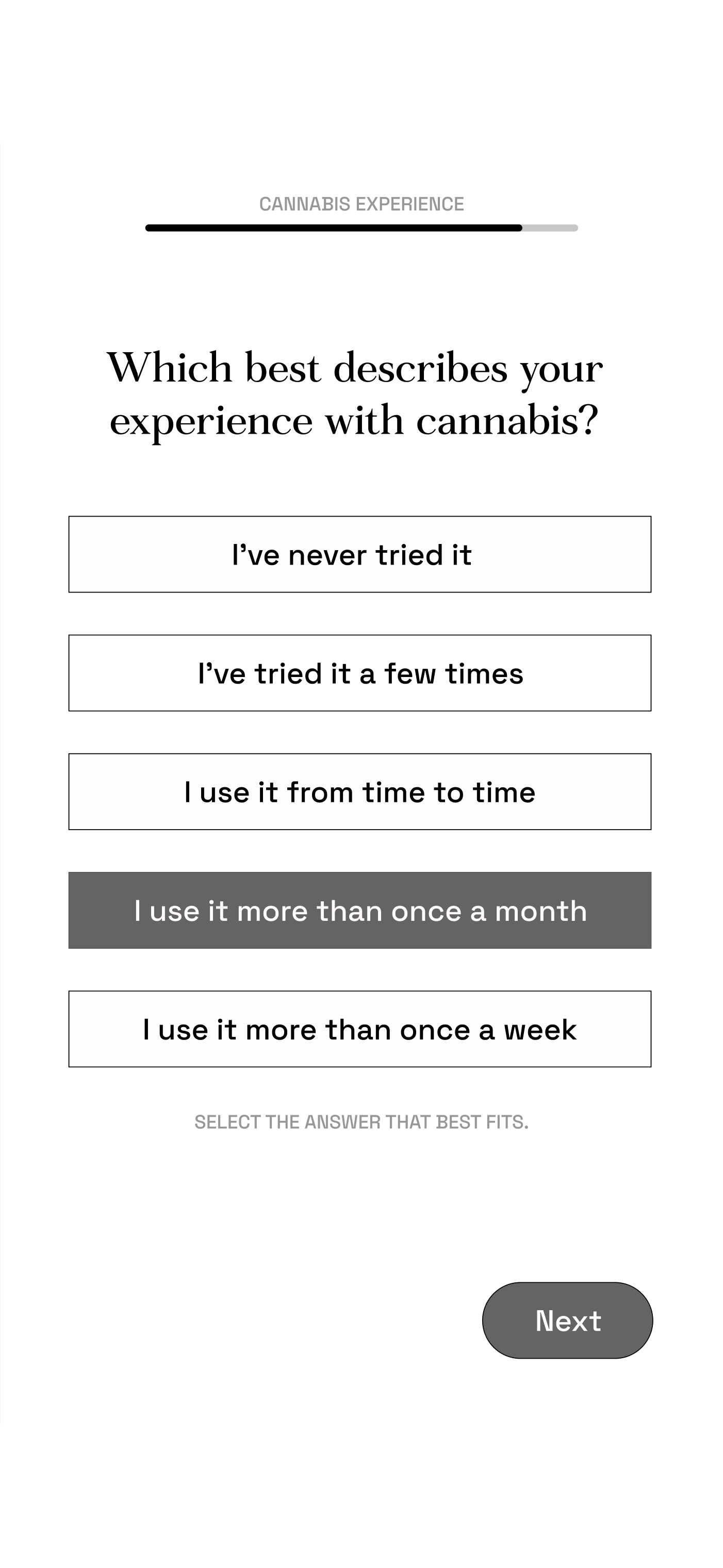 Cannabis experience onboarding survey