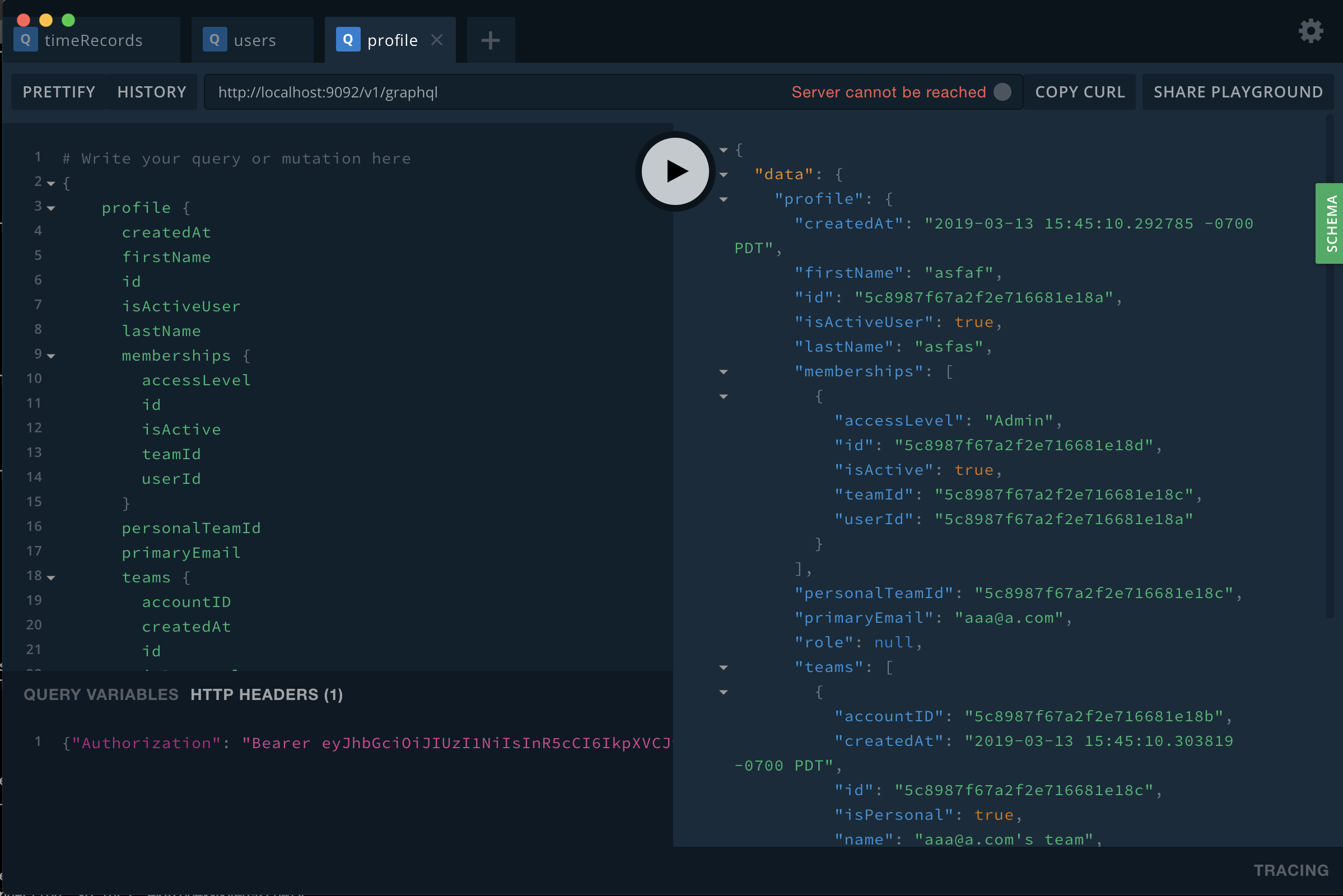Screenshot of of GraphQL Playground using one of our queries