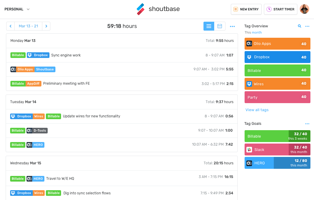 Screenshot of of Shoutbase dashboard
