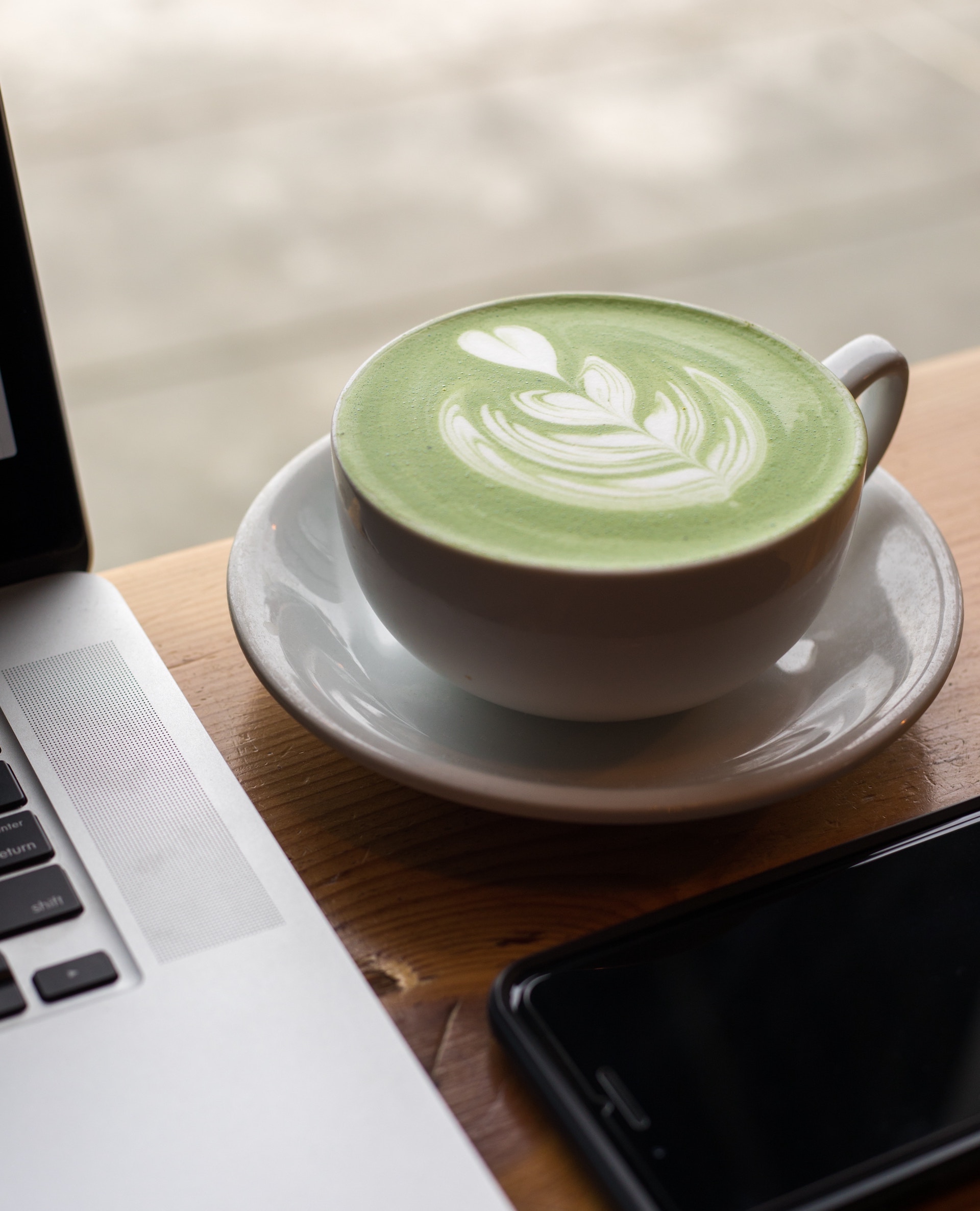 Matcha latte and laptop