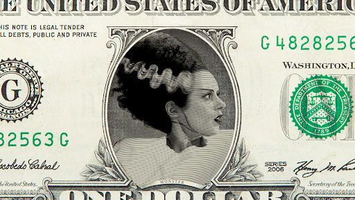 frankenstein's bride as the face of a dollar bill