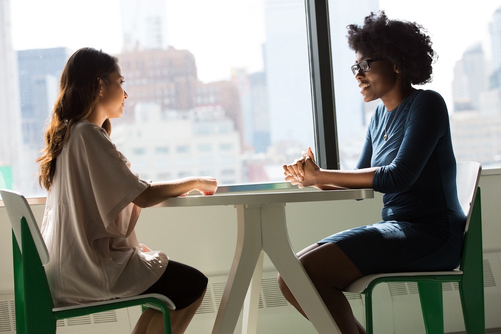 Two people in an interview