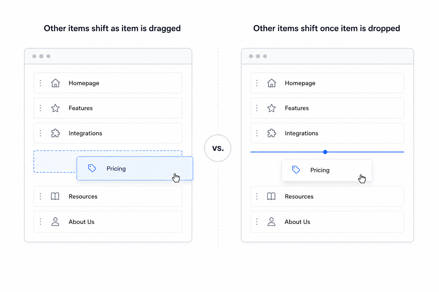 Classic drag-and-drop versus grid drag-and-drop